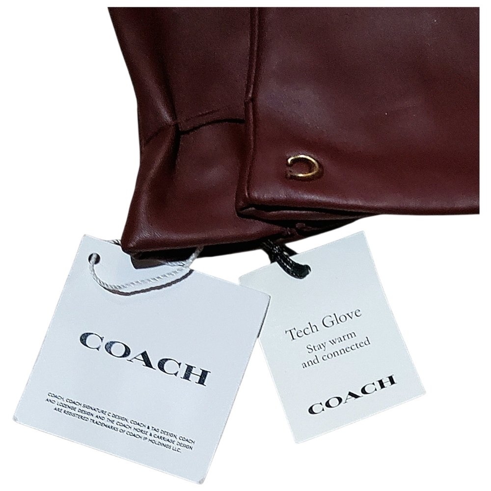 NEW COACH LEATHER TECH GLOVES SCULPTED SIGNATURE BURGUNDY WINE SIZE 8 - Picture 3 of 5
